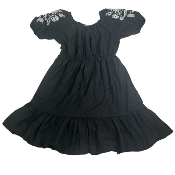 Knox Rose Womens SZ M Boho Black 3/4 Embroidered Puff Sleeve Ruffle Dress Summer - Picture 7 of 15
